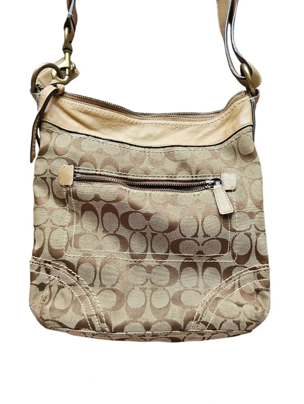 Y2k Coach Signature 10402 Crossbody Purse Shoulder Bag with Leather Trim Brown